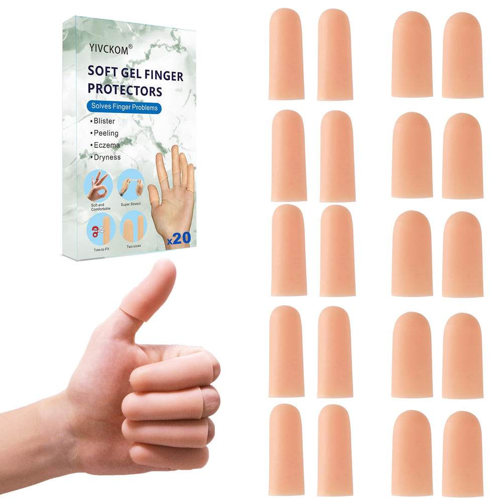 YIVCKOM gel finger cots on thumb protect cracked fingertips during daily tasks.