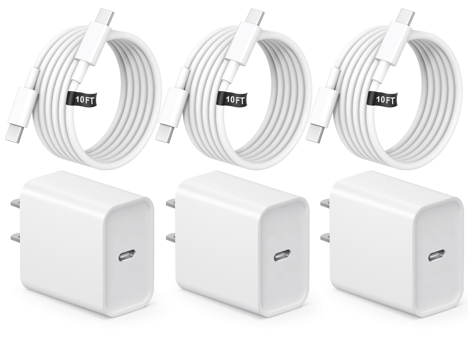 YIWEIHAPPY iPhone fast charger 3-pack with 10ft cables for flexible charging at home