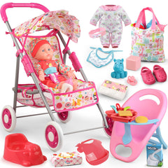 YIYBM folding sunshade stroller set supports imaginative play and outdoor pretend time