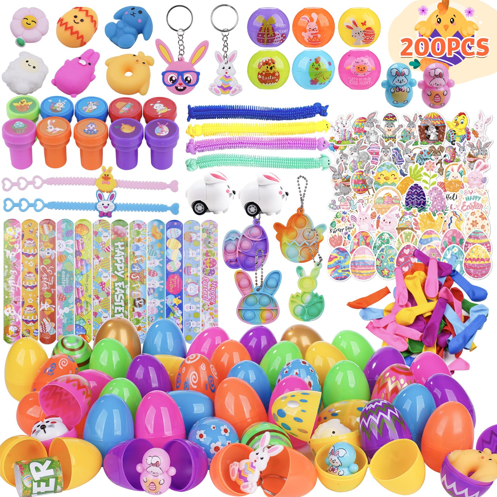 YiYLunneo Easter eggs with toys inside, colorful shells for egg hunts and classroom rewards.