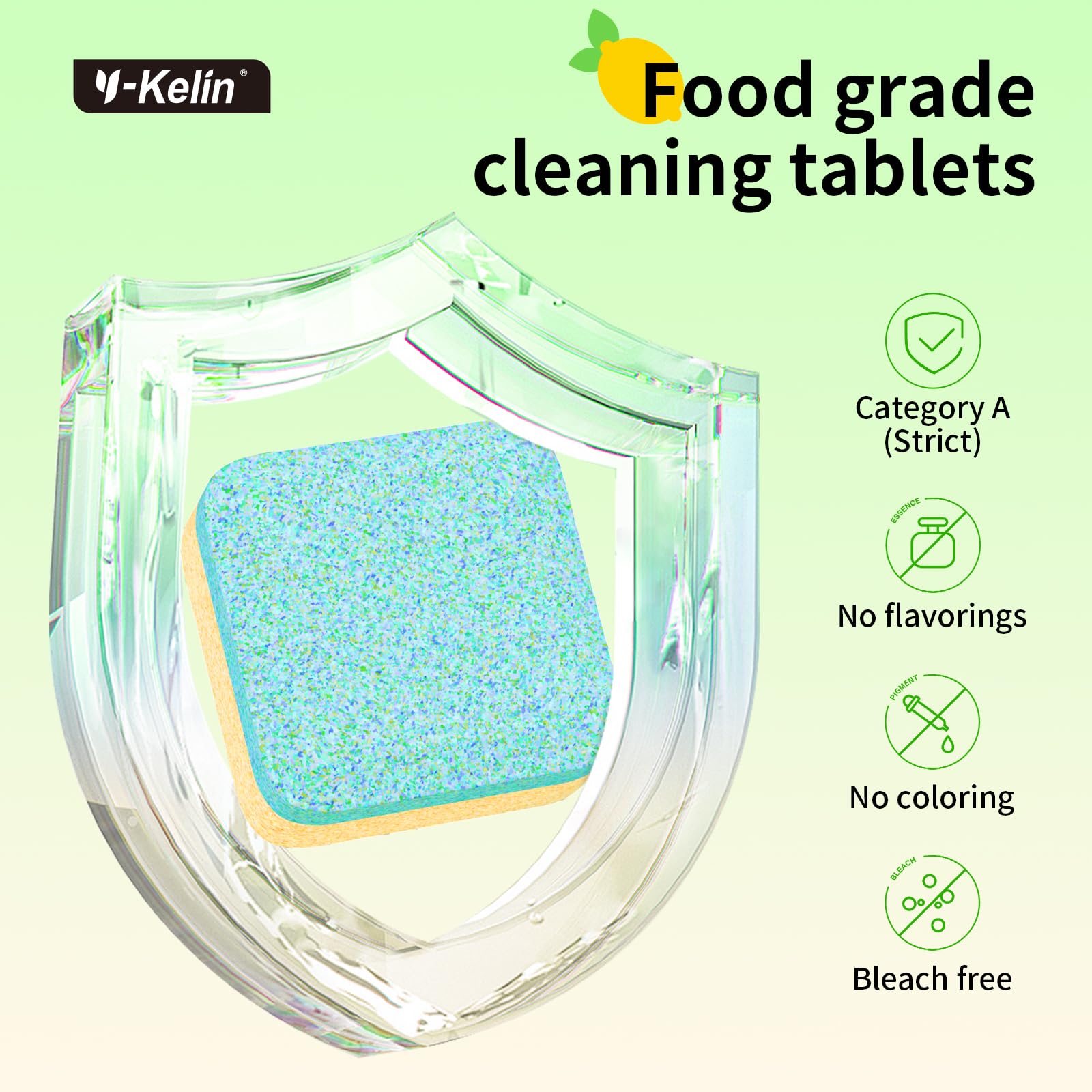 Y-Kelin tablet in an empty dishwasher before a cycle