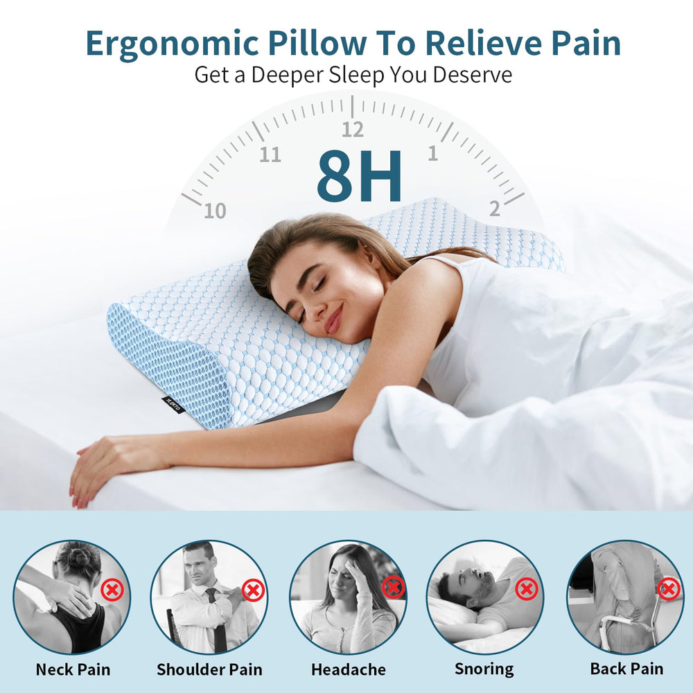 Ylekto contour memory foam pillow side profile with dual-height design for versatile comfort.