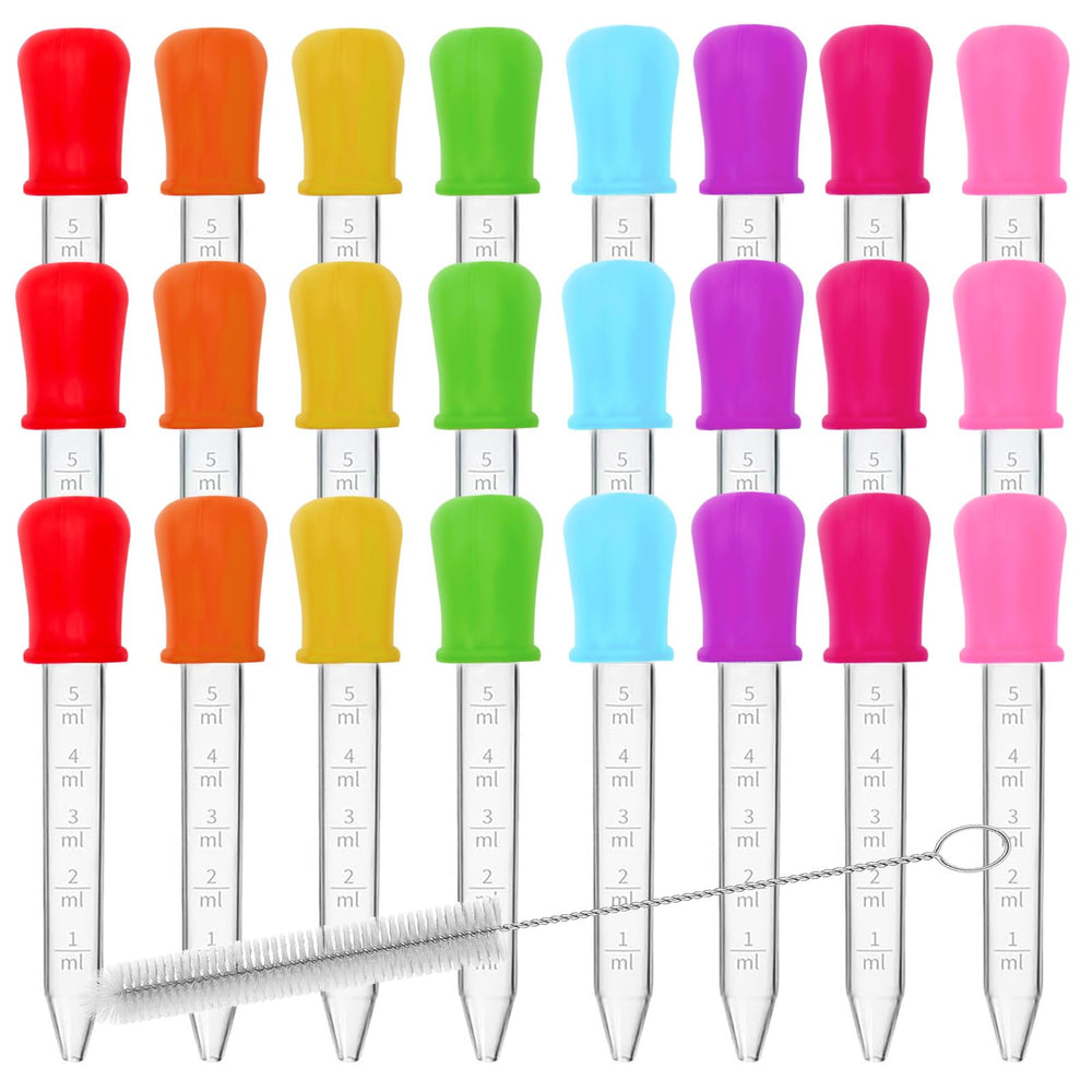 YLMUSU 24-pack liquid droppers with brush for classroom crafts and group activities.