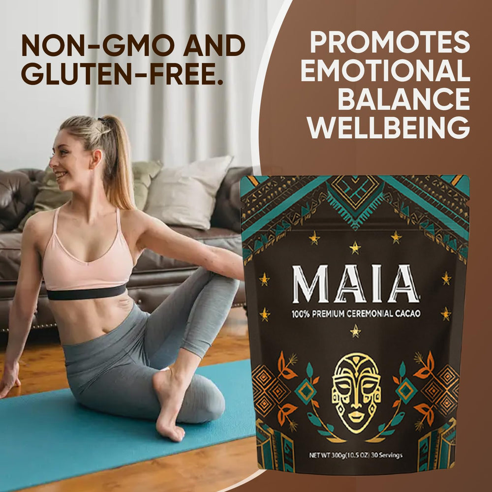 YLOTRE Maia cacao packaging; sustainable, organic ceremonial-grade by Maia.