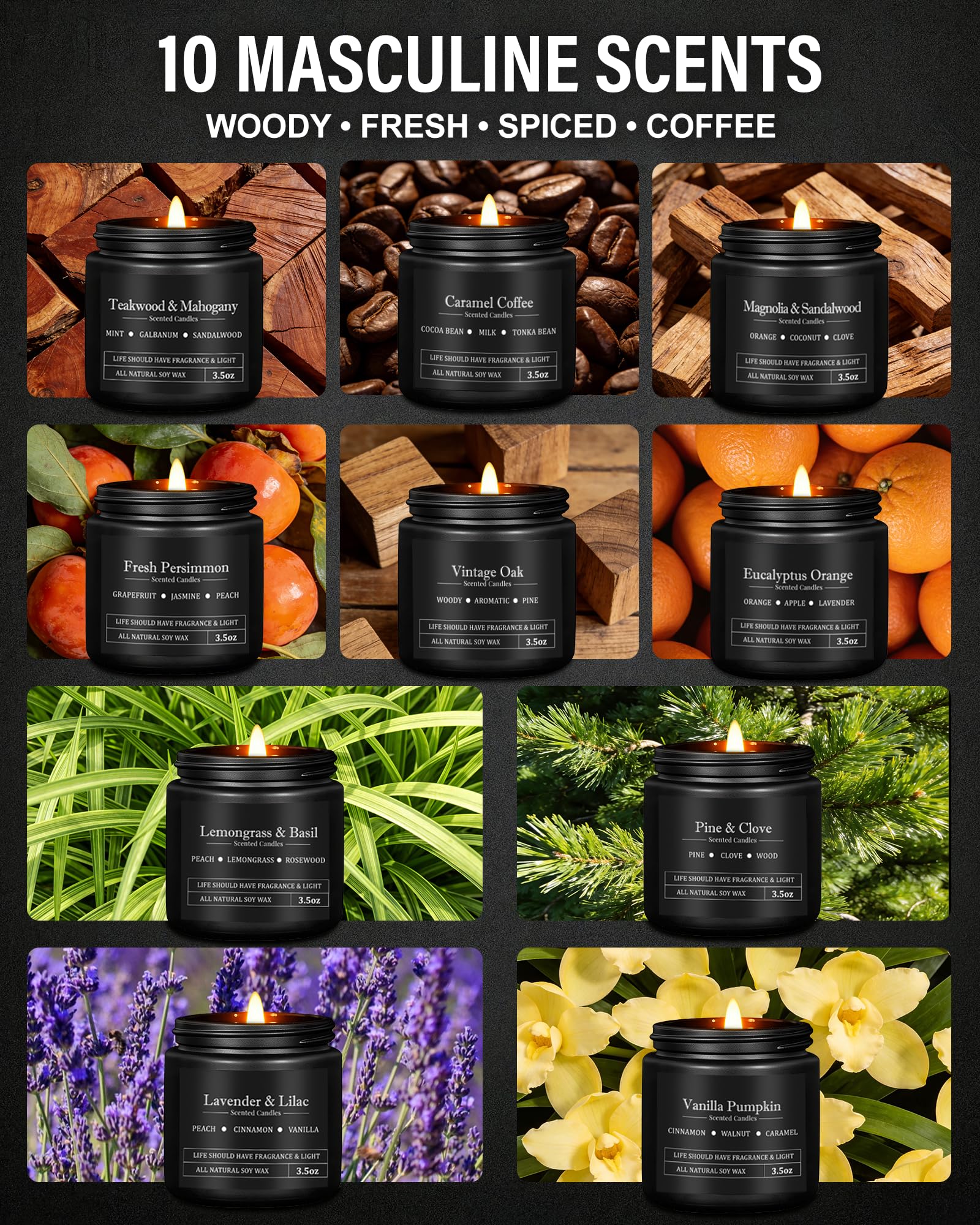 YMing oak wood candle with bold aroma for living rooms and gatherings.