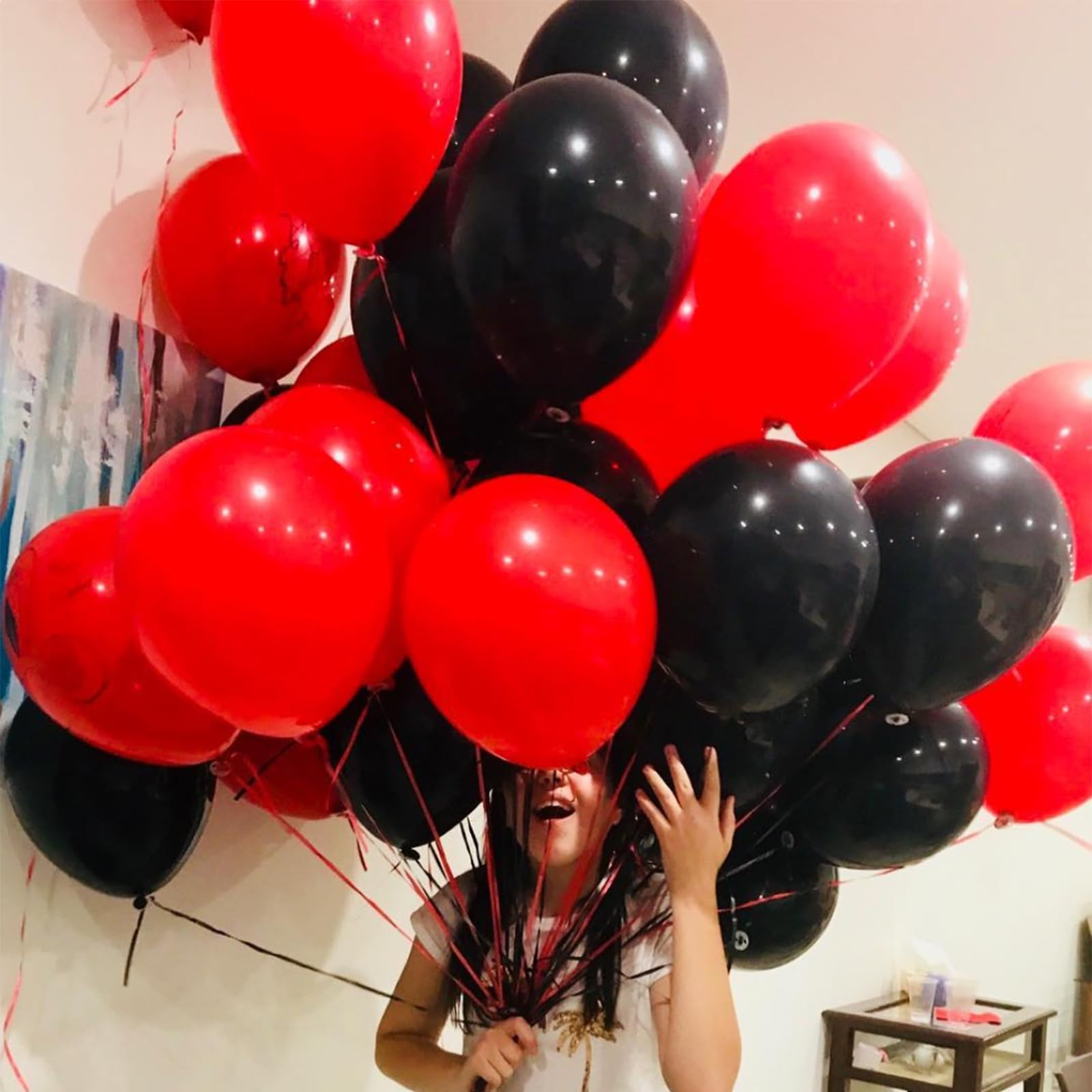 YMSZ indoor outdoor décor example using red and black balloons