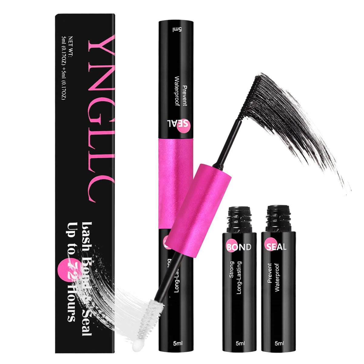 YNGLLC Lash Bond and Seal bottle shows 72-hour wear potential