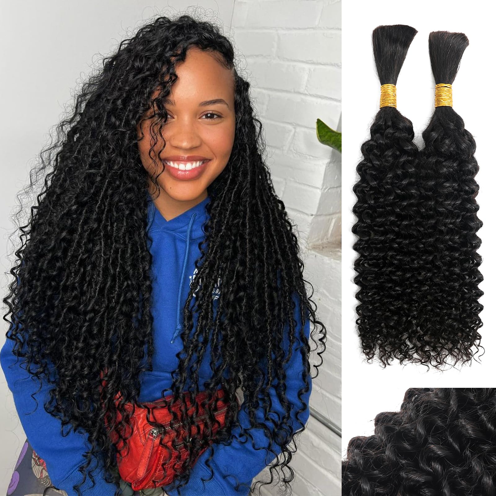 YNiSew bulk curly braiding hair two-pack for versatile boho braids.