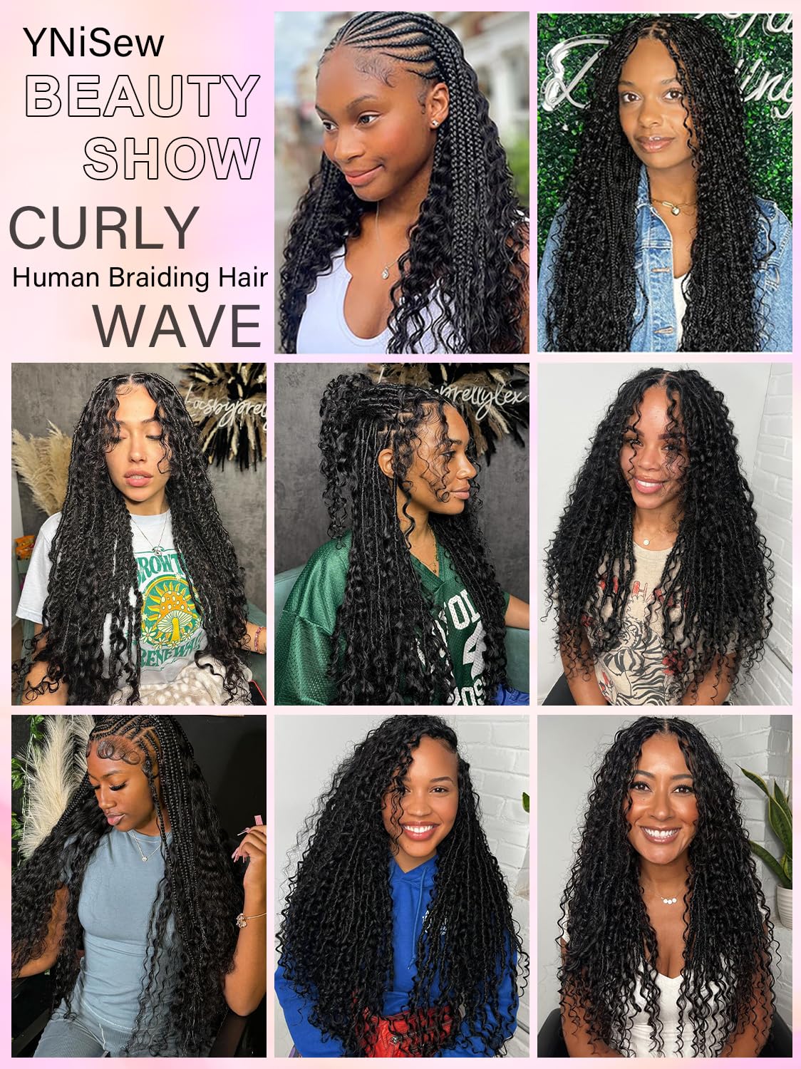YNiSew curly hair length view shows true length in curls.