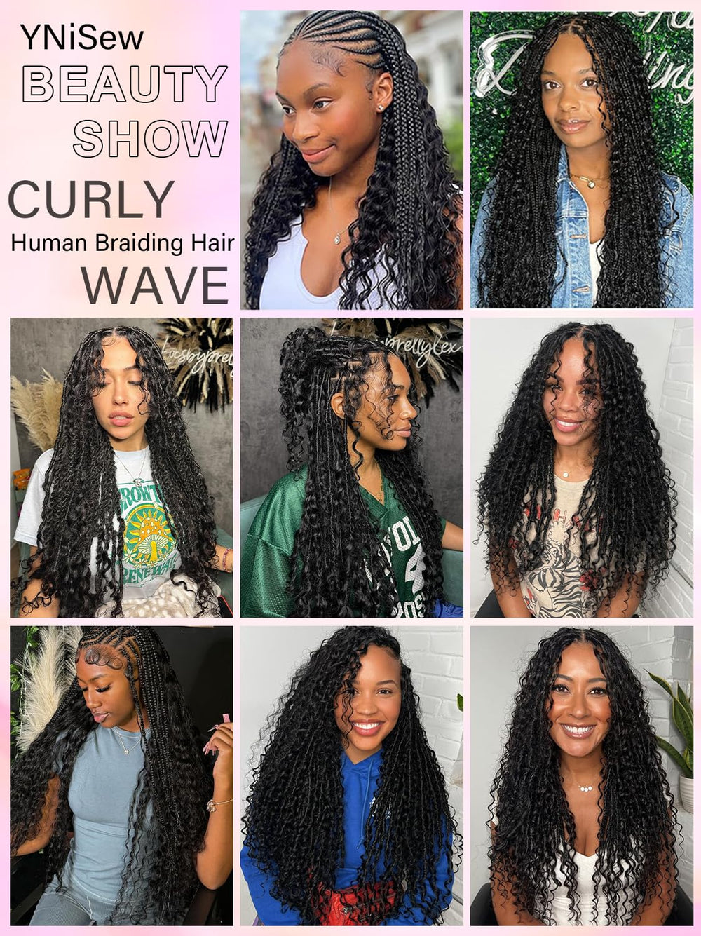 YNiSew curly hair length view shows true length in curls.