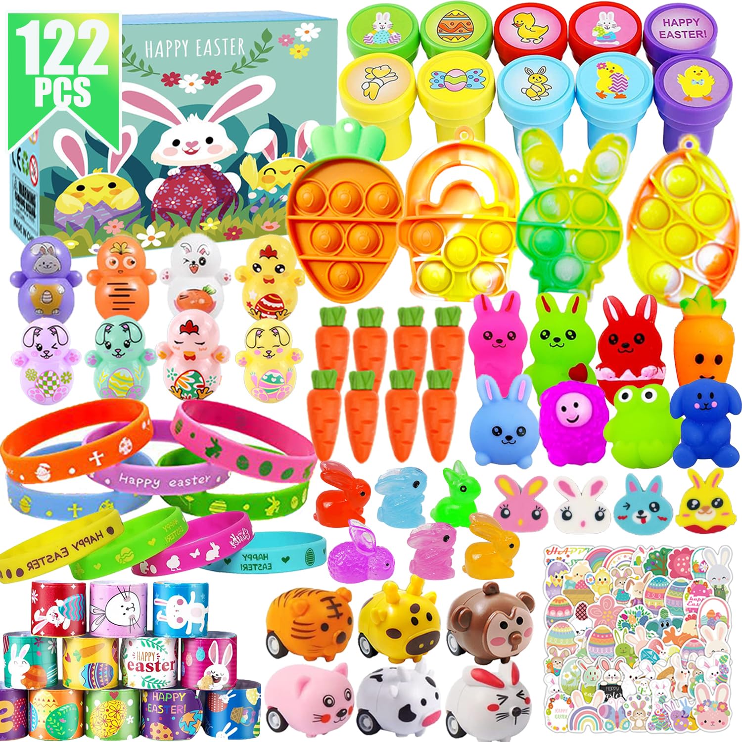 YOAUSHY Easter egg fillers pack showing 122 pieces for festive egg hunts.
