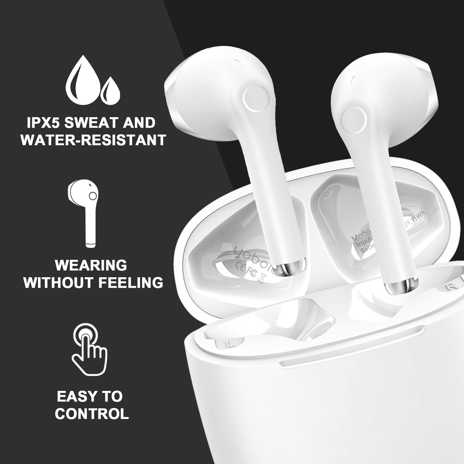 Yobola wireless earbuds feature a lightweight design for all-day wear.
