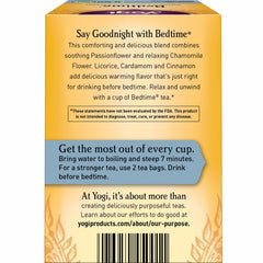 Yogi Bedtime tea bags close-up, ready to brew calming tea.