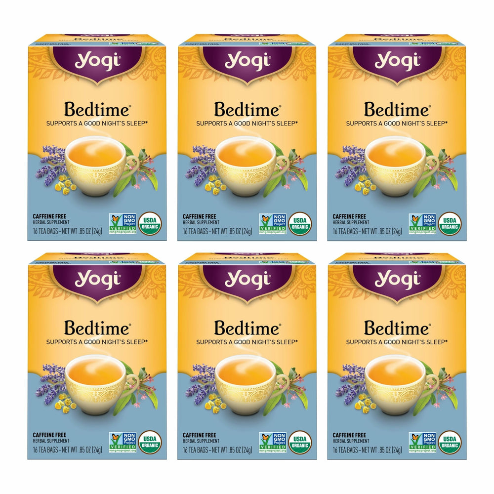 Yogi Bedtime tea cup steeping, a soothing evening ritual.