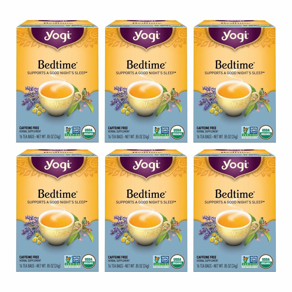 Yogi Bedtime tea cup steeping, a soothing evening ritual.