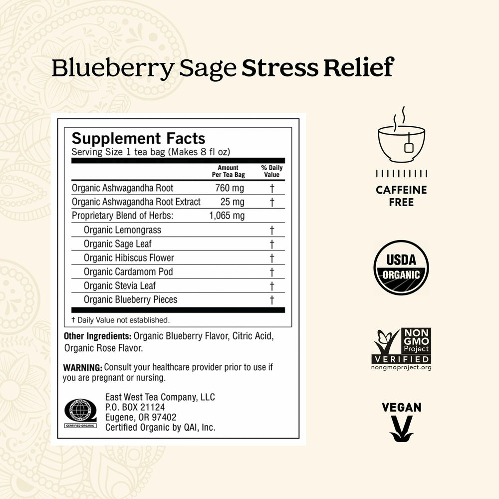 Yogi Blueberry Sage Stress Relief Tea with Ashwagandha for balanced mood
