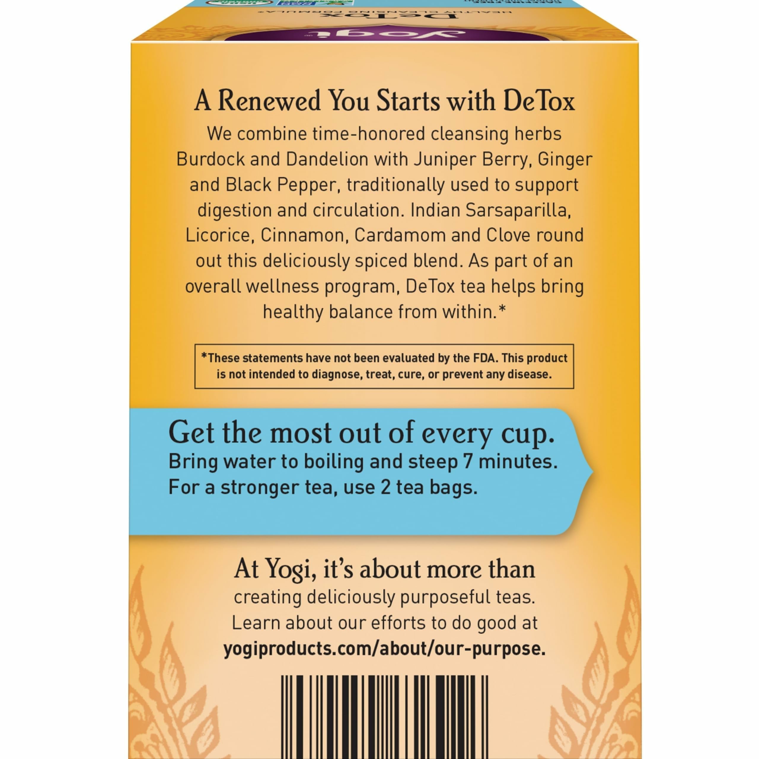 Yogi DeTox with ginger root detail adds warming aroma to the brew.