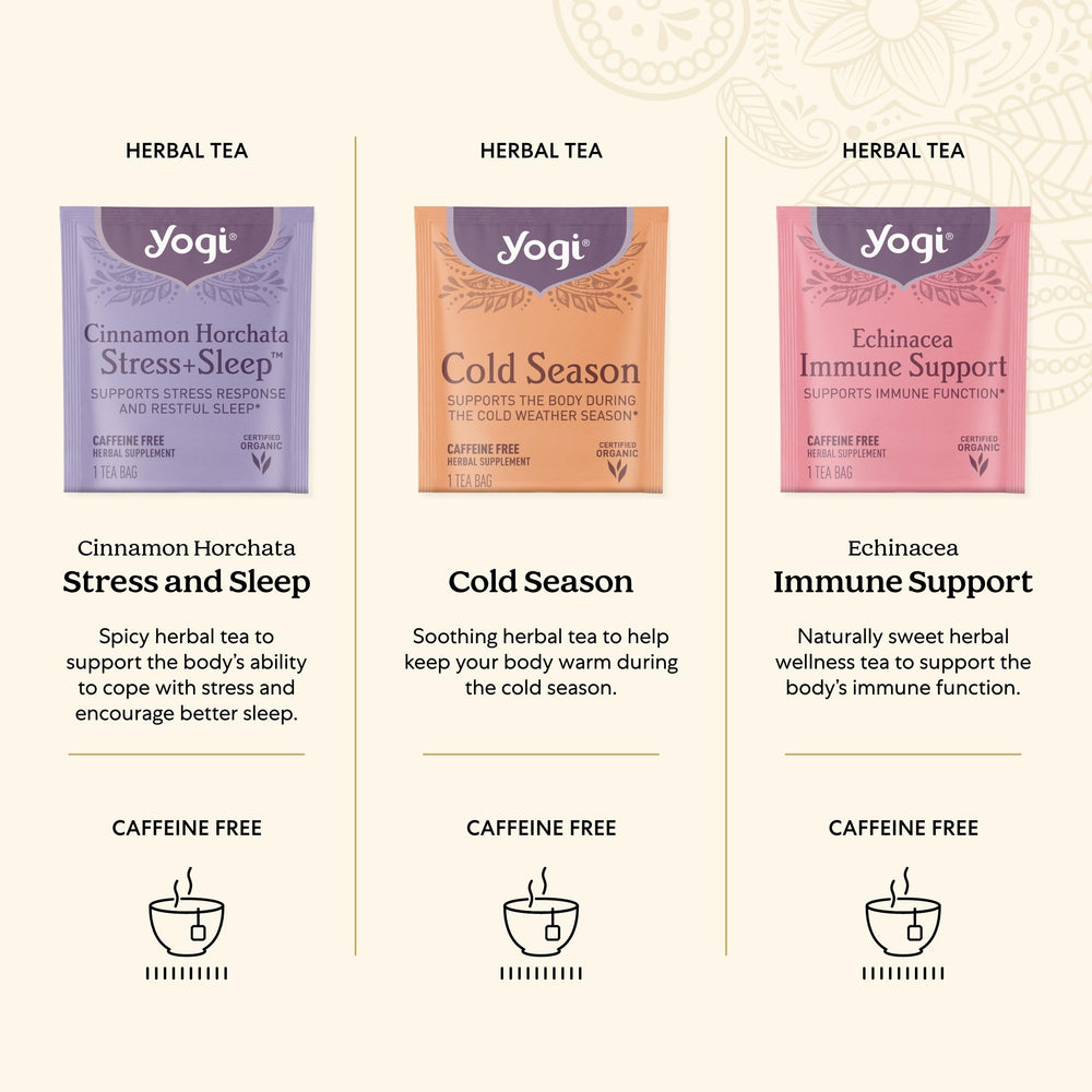 Yogi Echinacea Immune Support tea bag signals daily wellness routine.