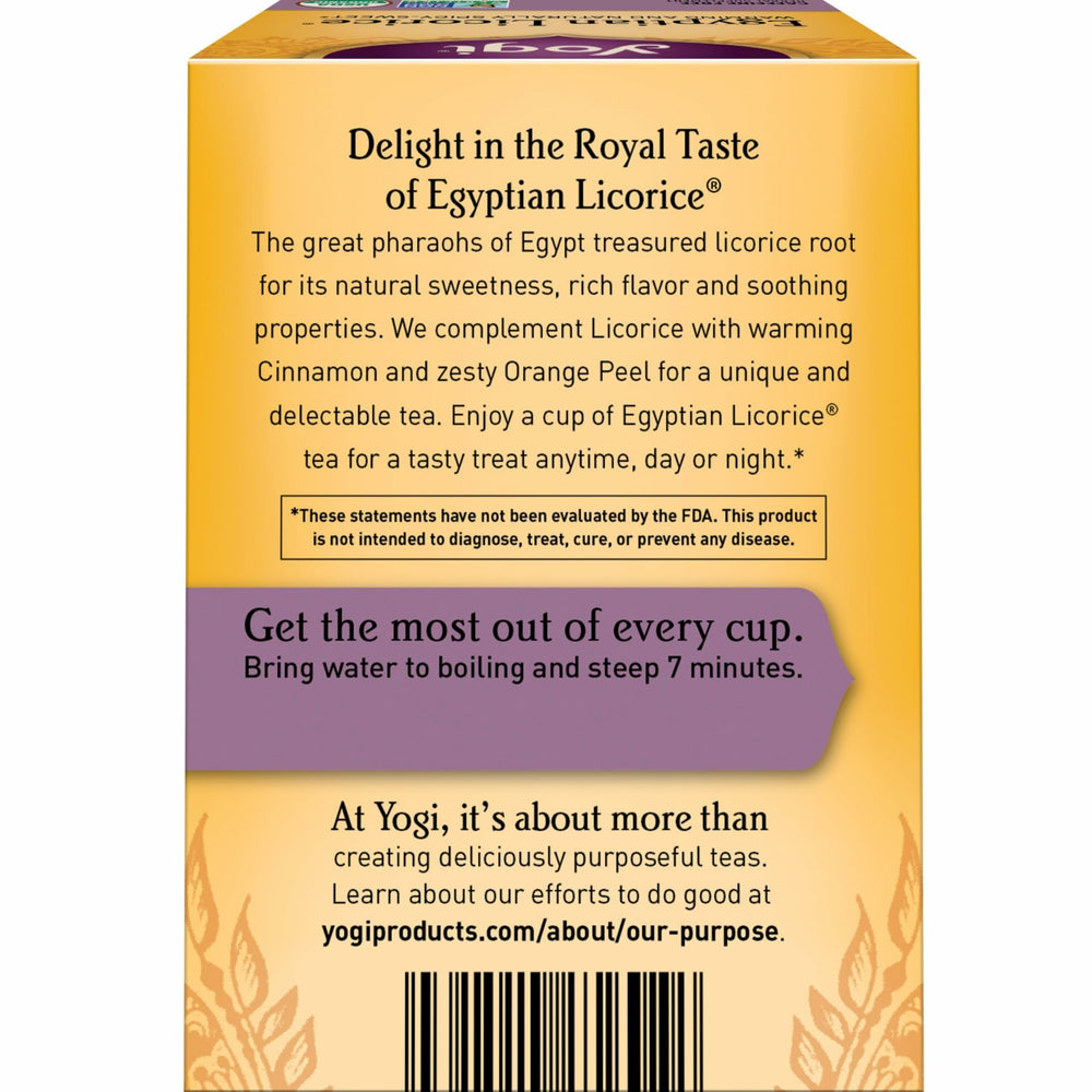 Close-up shows Yogi ingredients: licorice root and spices for natural sweetness.