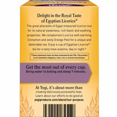 Close-up shows Yogi ingredients: licorice root and spices for natural sweetness.