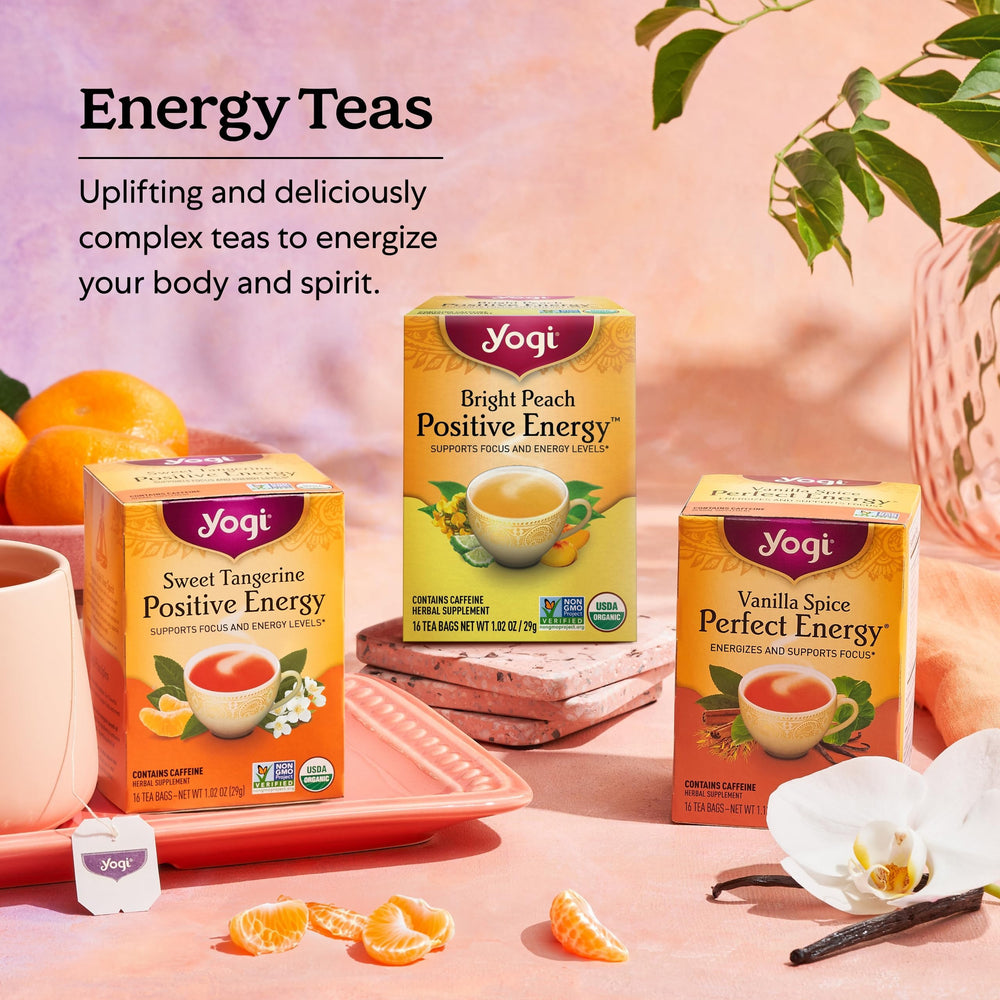 Yogi Energy vegan and NON-GMO emblem emphasizes pure ingredients.