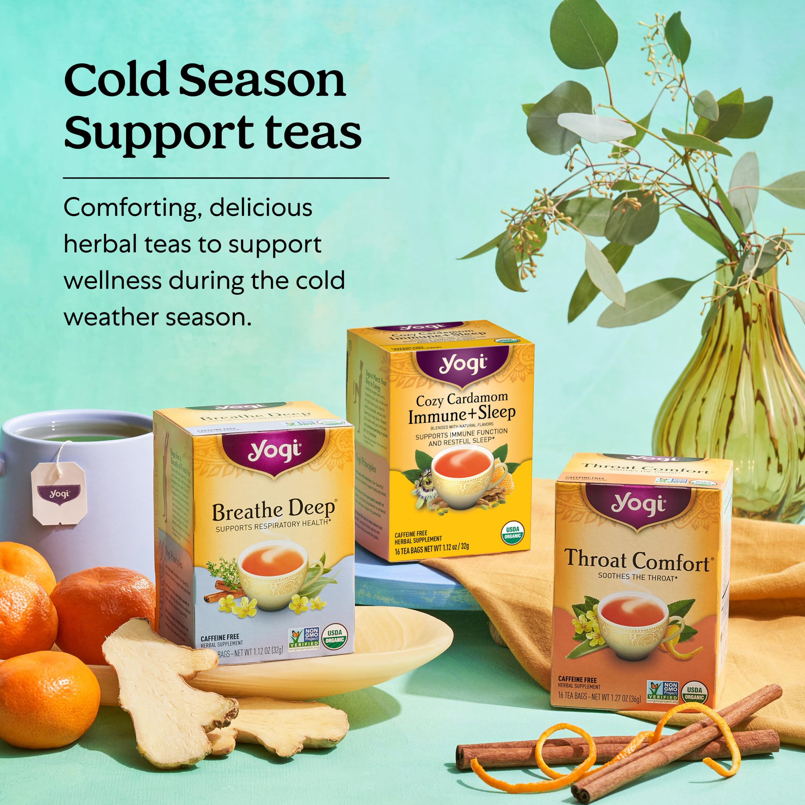 Yogi Get Well packaging-and-label-detail showing contents and organic promise