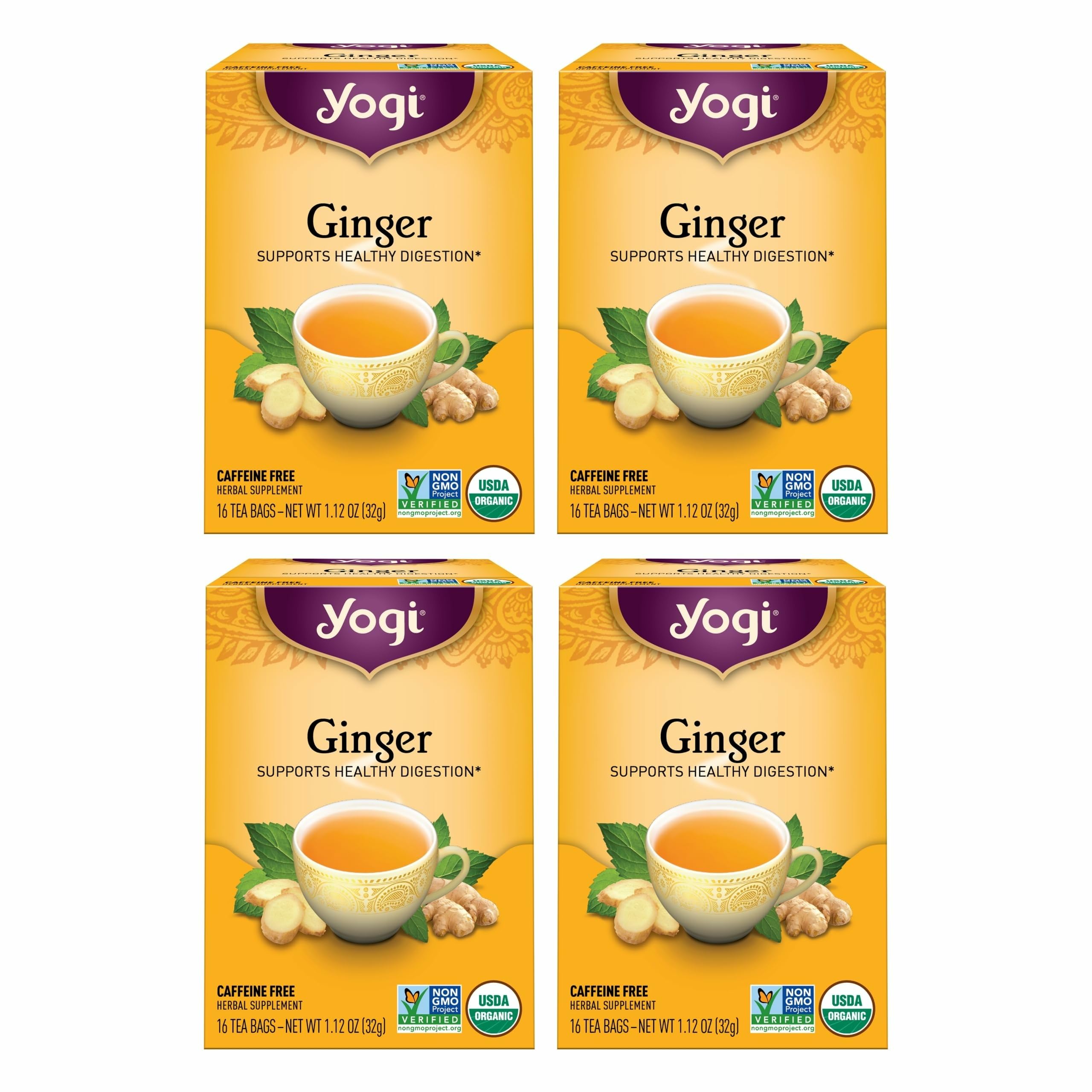Yogi Ginger Tea bag steeping in a cup for a warming, digestive-friendly moment.
