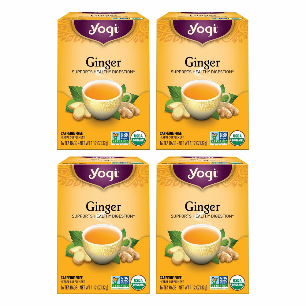 Yogi Ginger Tea bag steeping in a cup for a warming, digestive-friendly moment.