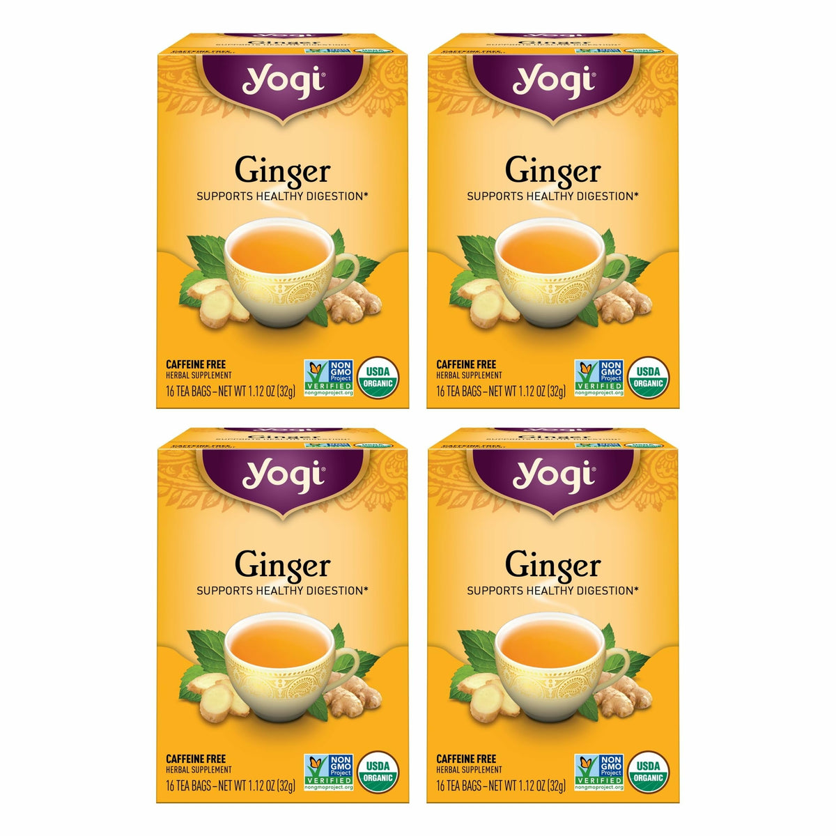 Yogi Ginger Tea bag steeping in a cup for a warming, digestive-friendly moment.