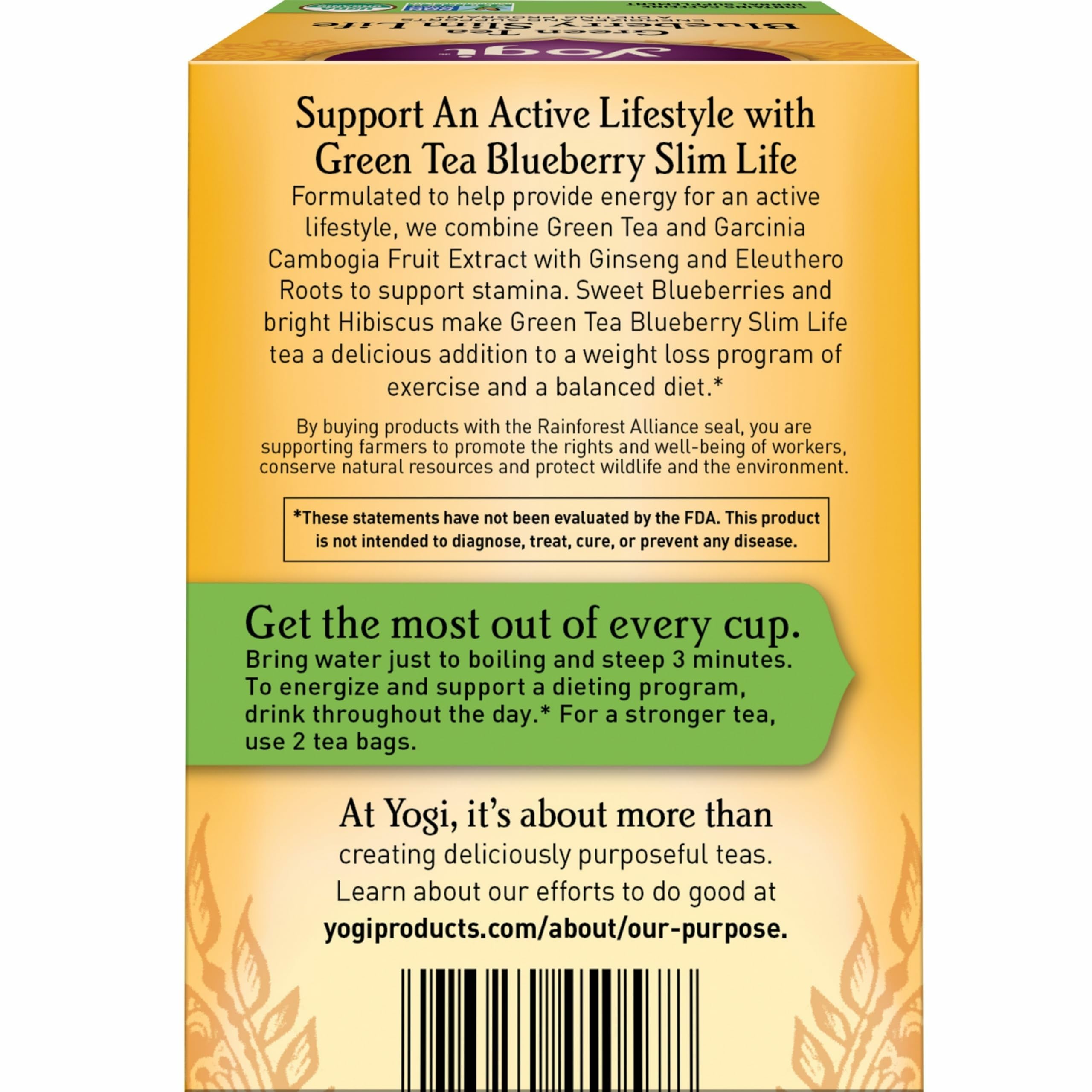 Yogi Green Tea Blueberry Slim Life ingredients with blueberries and botanicals