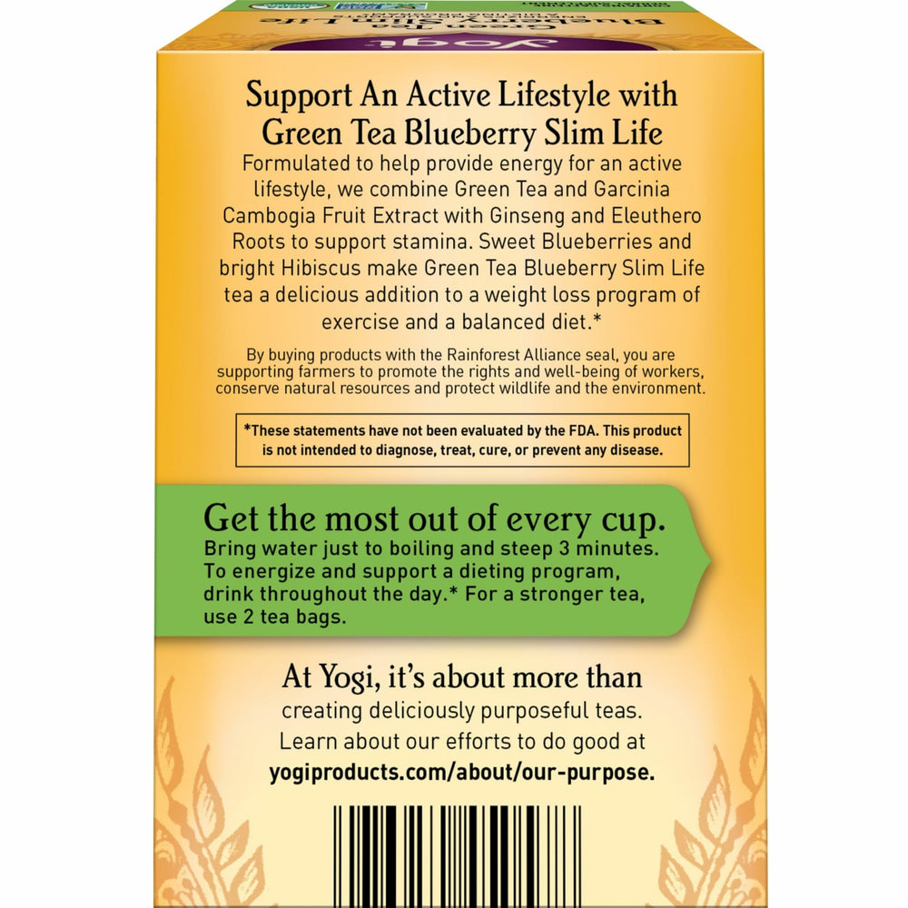 Yogi Green Tea Blueberry Slim Life ingredients with blueberries and botanicals