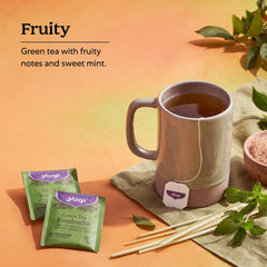 Dried ingredients spotlight organic greens and herbal flavors in Yogi Kombucha tea