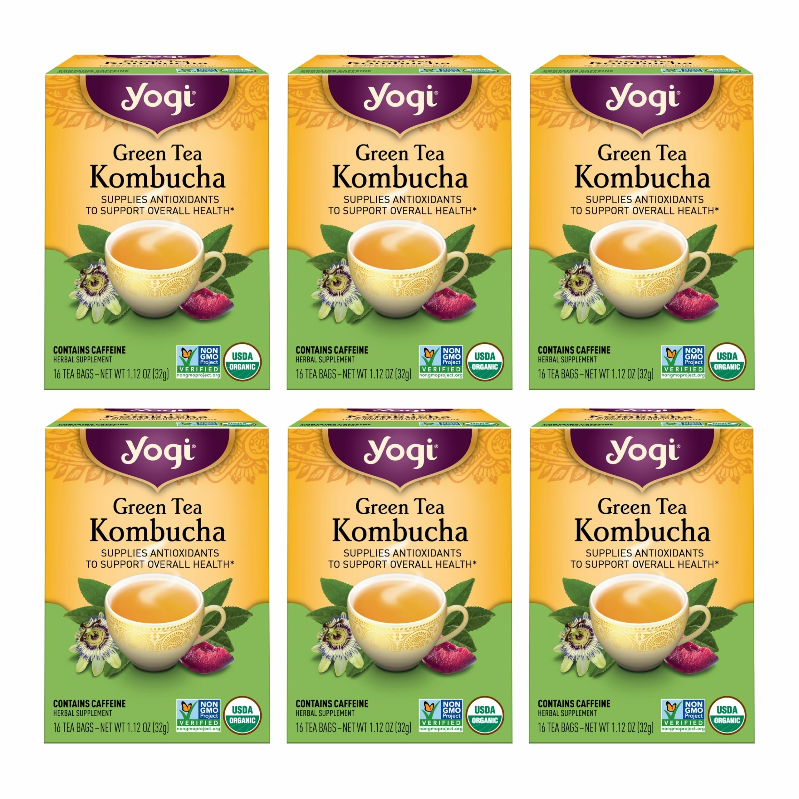 Yogi Green Tea Kombucha bags show antioxidant-rich blend for daily refreshment