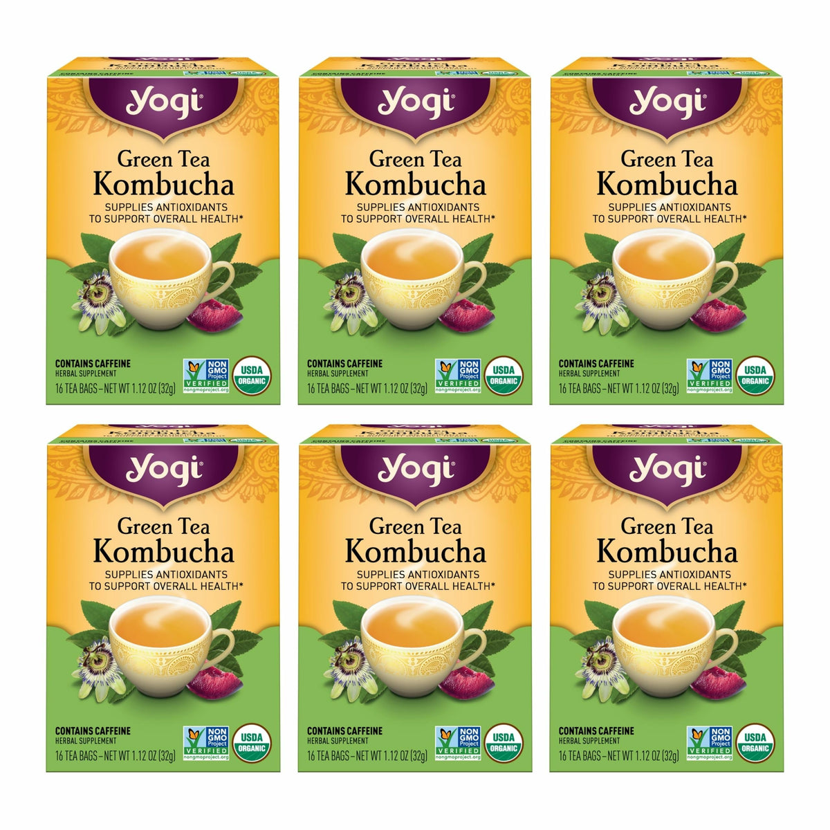 Yogi Green Tea Kombucha bags show antioxidant-rich blend for daily refreshment