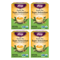 Yogi Green Tea Super Antioxidant box highlights organic blend for antioxidant support.