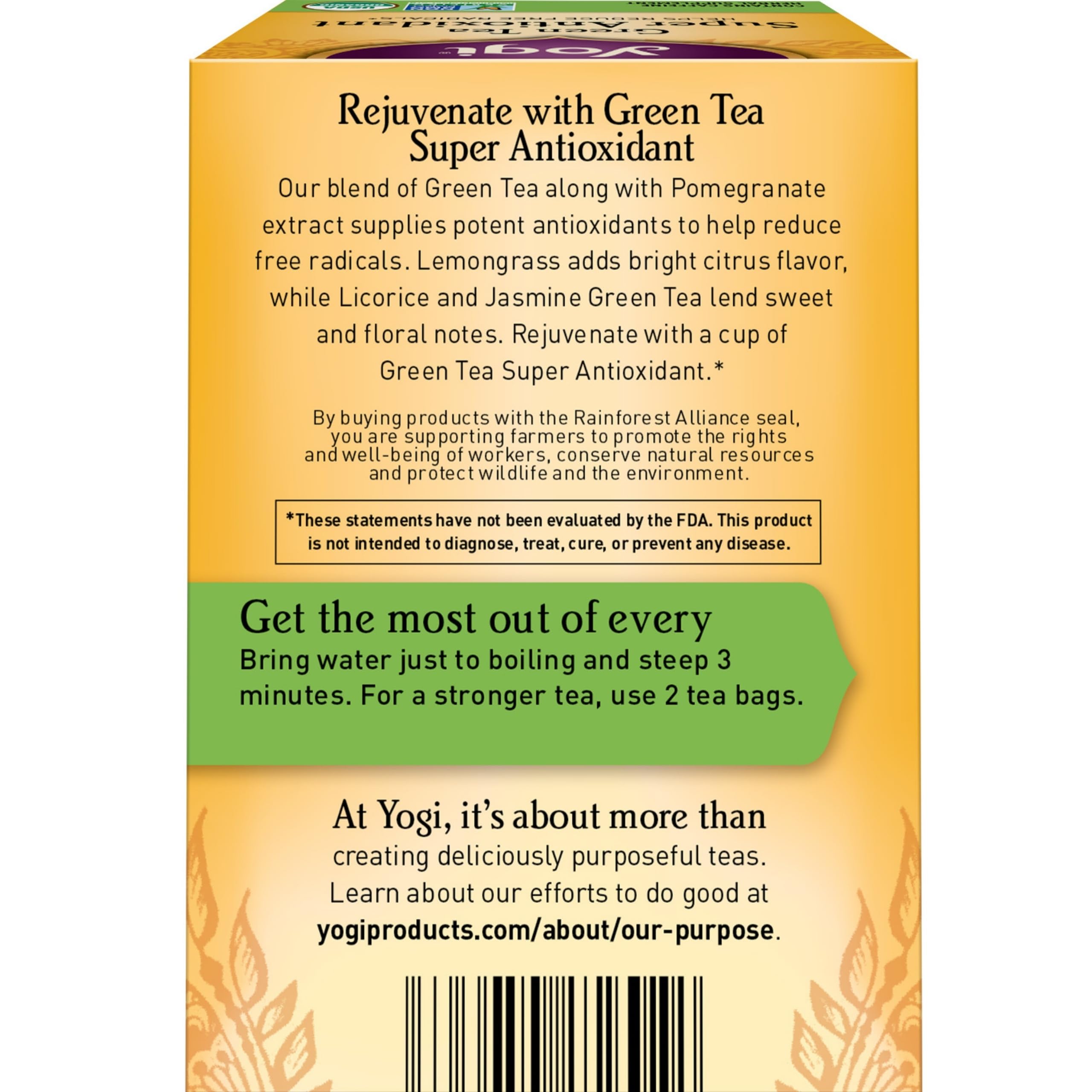 Yogi Green Tea Super Antioxidant cup during steeping with fragrant steam.