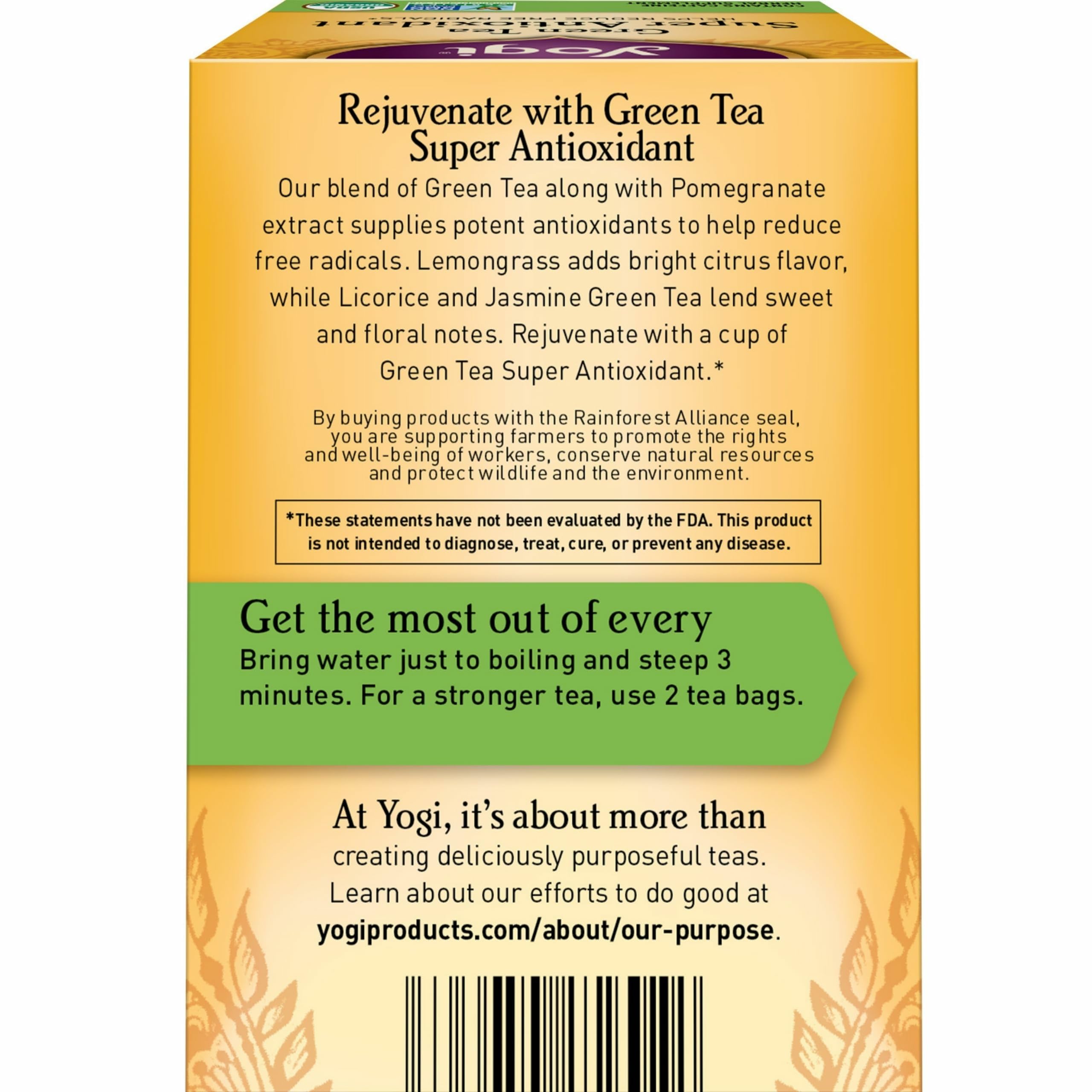 Yogi Green Tea Super Antioxidant front pack shot highlighting packaging