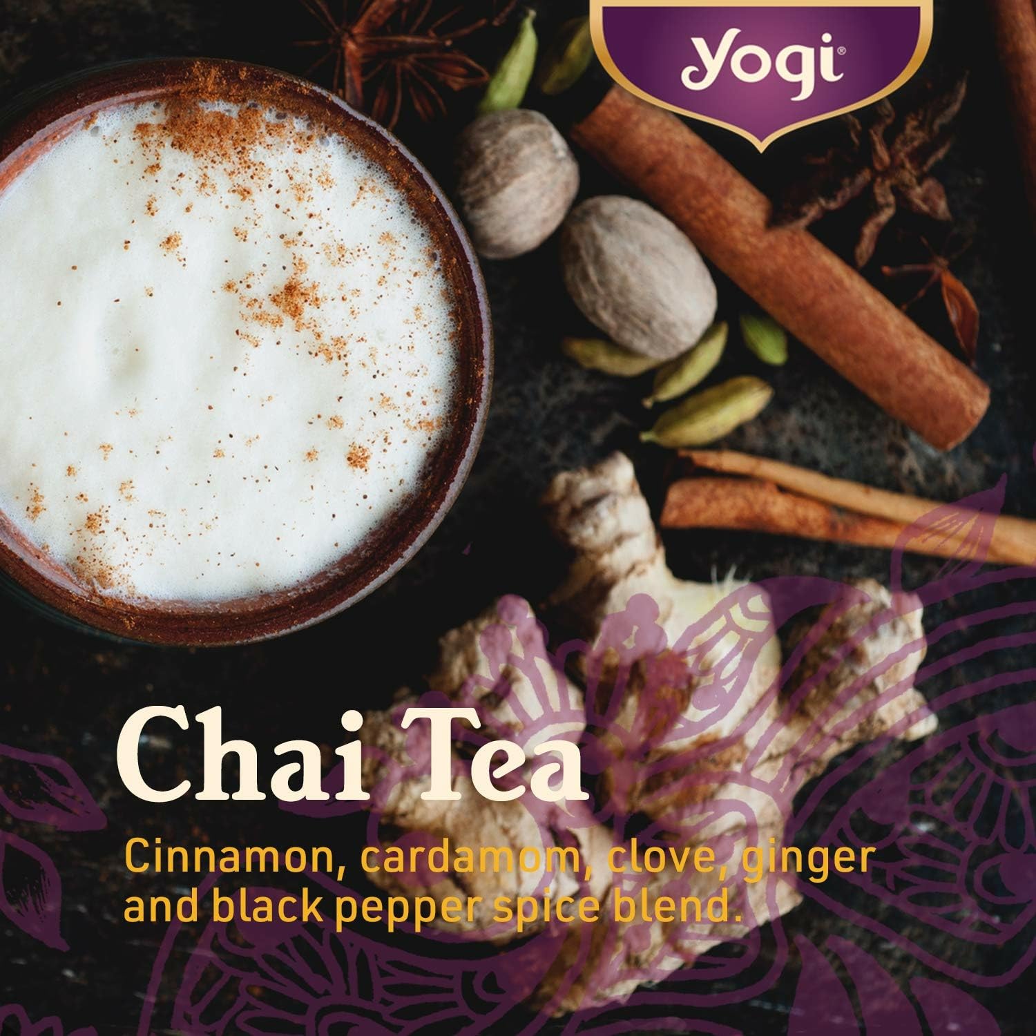 Yogi Honey Chai Turmeric boxed tea and tea mat scene