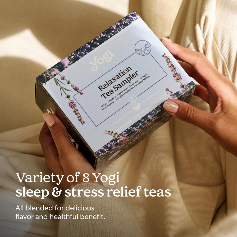 Yogi Honey Lavender Stress Relief tea bags with floral aroma