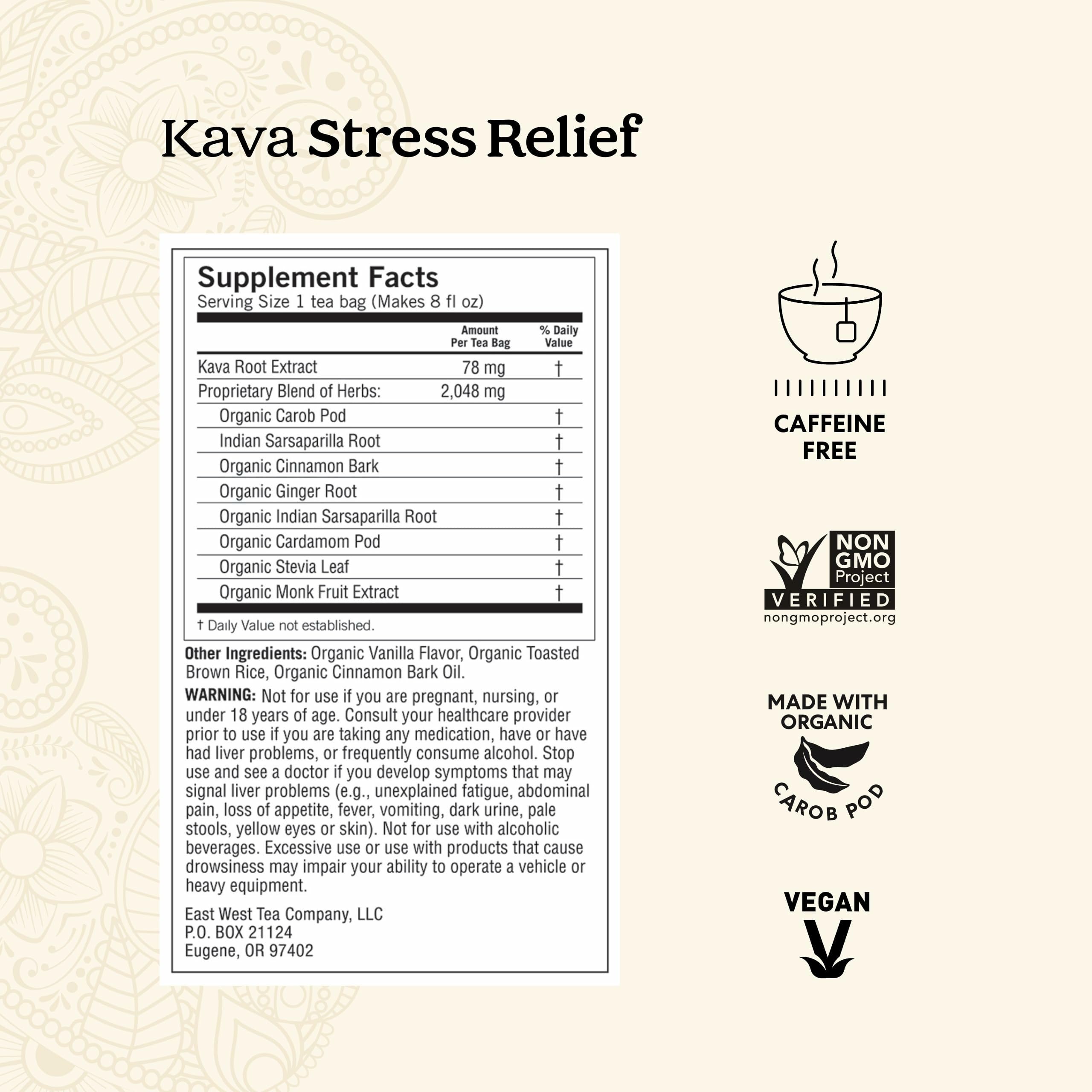 Yogi Kava Stress Relief cup with steam suggesting unwinding