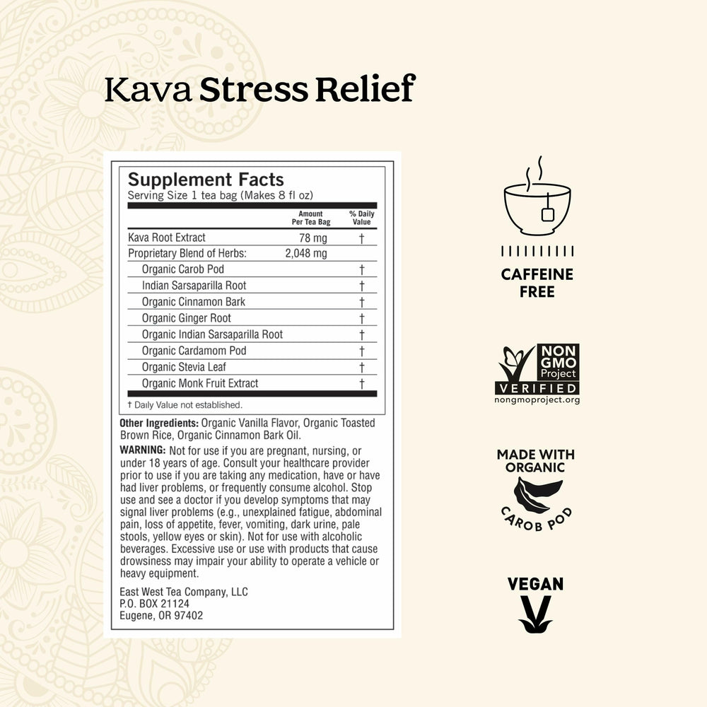 Yogi Kava Stress Relief cup with steam suggesting unwinding