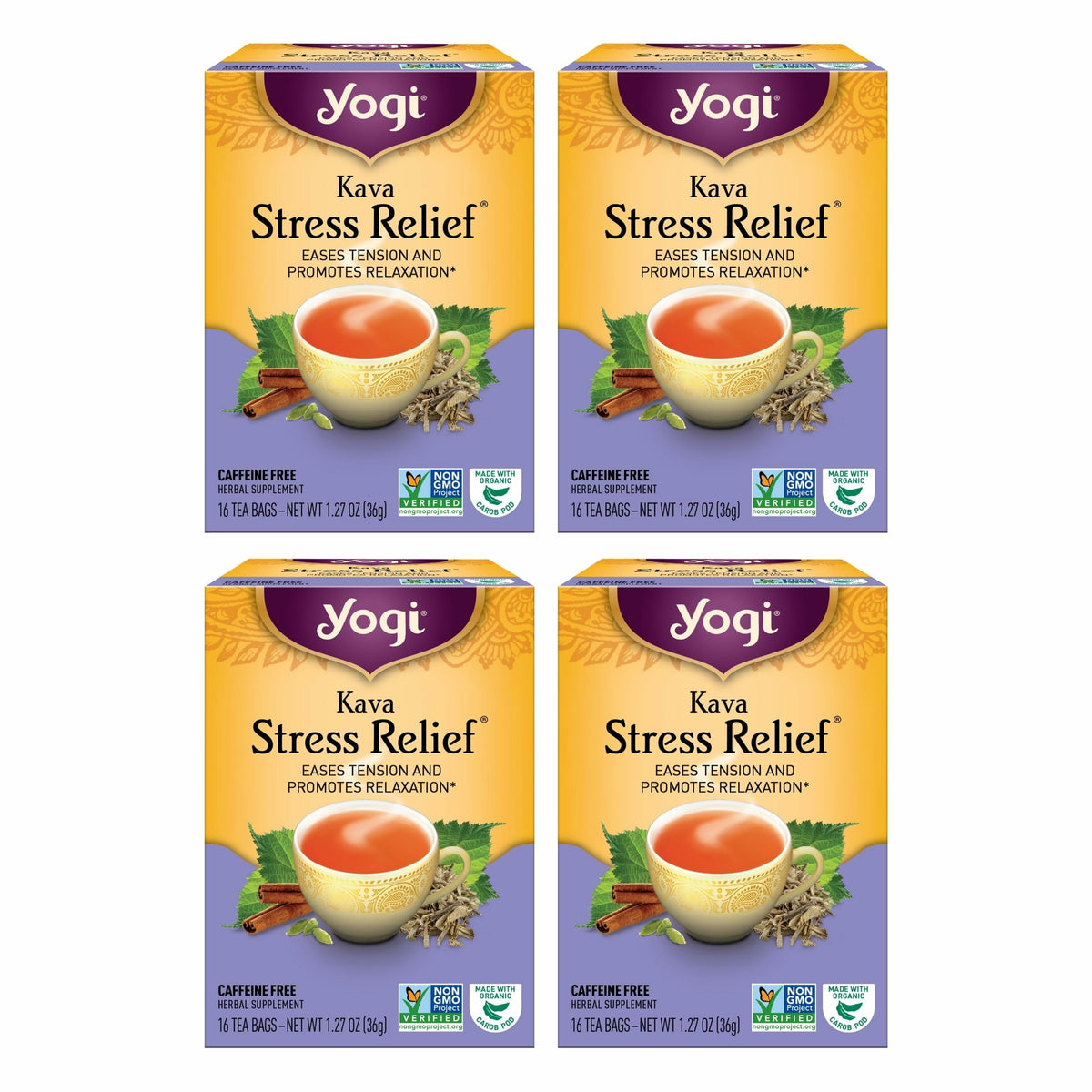 Yogi Kava Stress Relief Tea pack front for a calming evening ritual