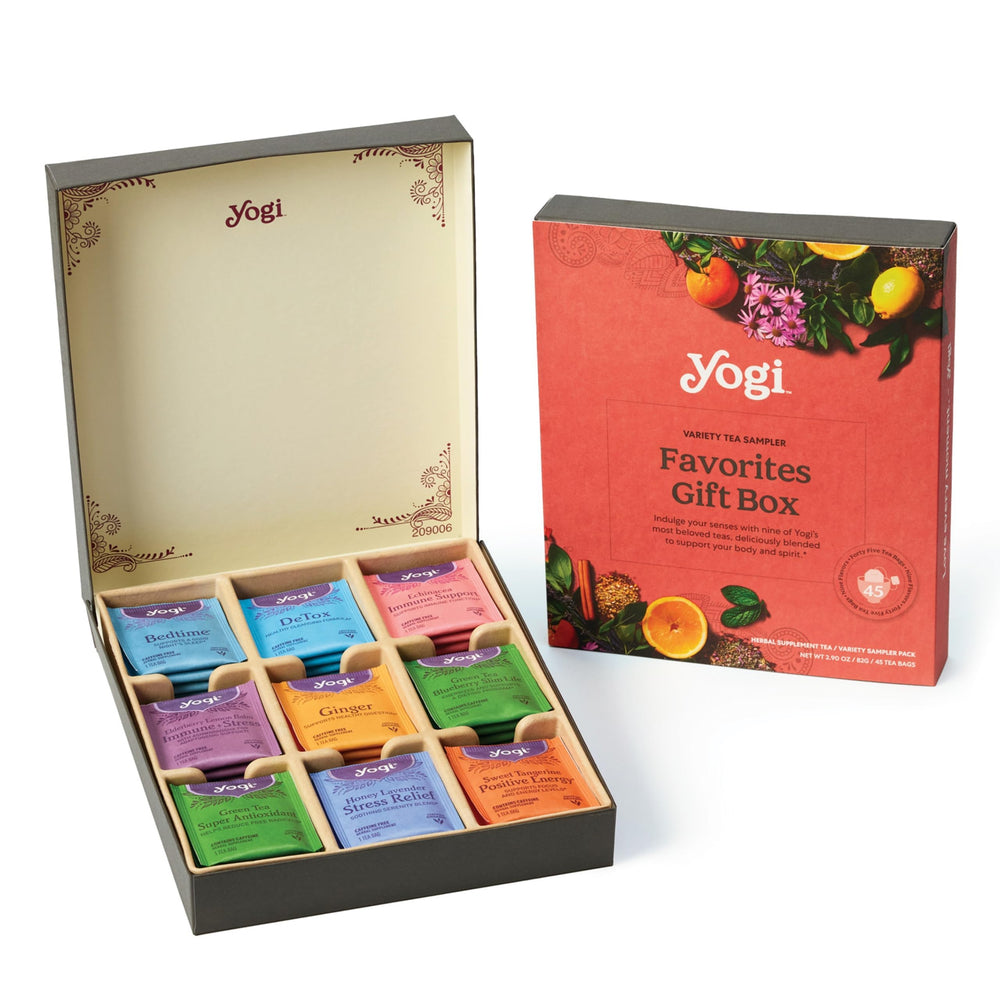 Yogi Organic Tea Sampler Box featuring nine flavors for gifting and daily enjoyment