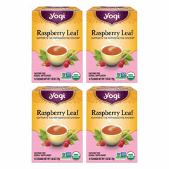Yogi Raspberry Leaf Tea bags offer a caffeine-free, soothing cup.