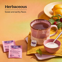 Yogi Raspberry Leaf Tea brewing-cup releases earthy aroma.