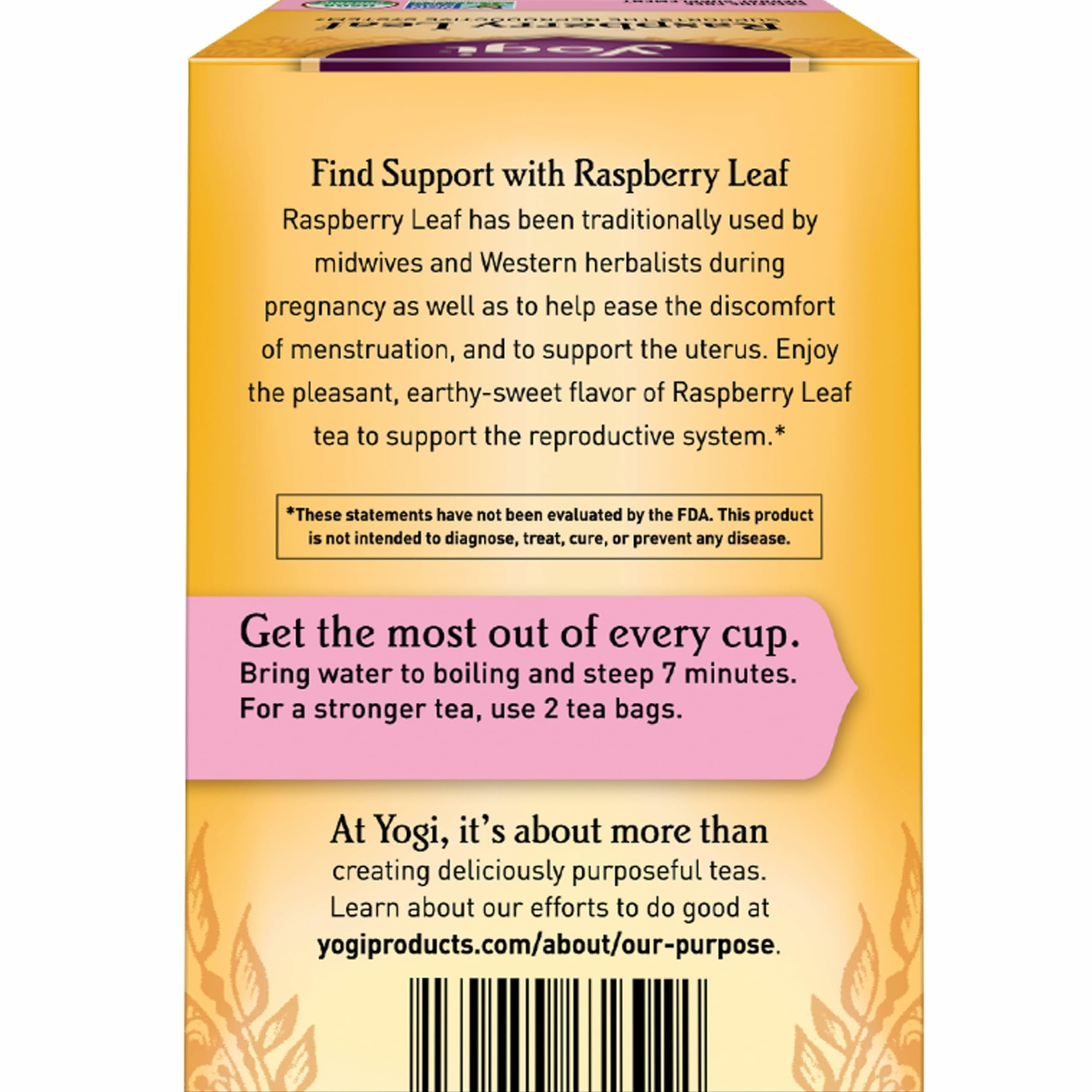 Yogi Raspberry Leaf Tea label signals USDA Organic quality.