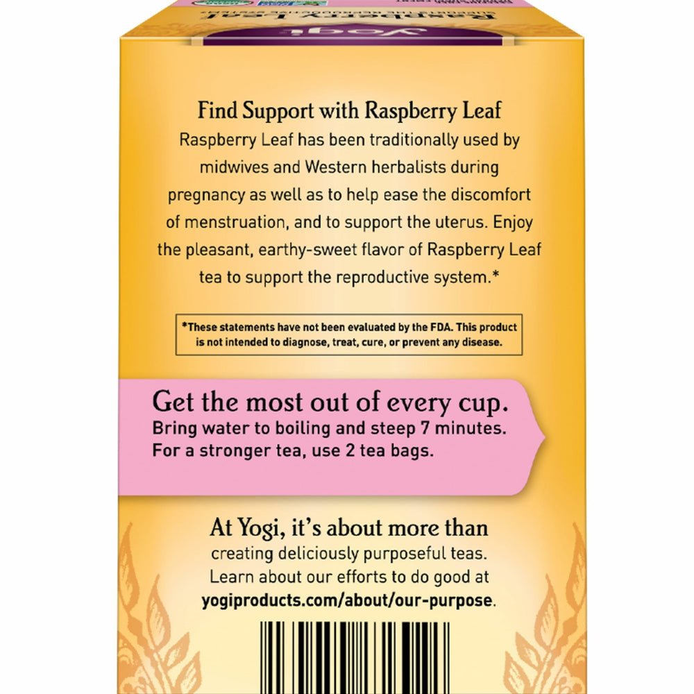 Yogi Raspberry Leaf Tea label signals USDA Organic quality.