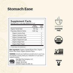 Yogi Stomach Ease packaging box shows organic herbal blend for everyday use.