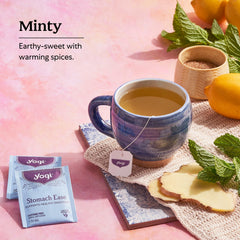 Yogi Stomach Ease steeping cup delivers calming, flavorful moment.