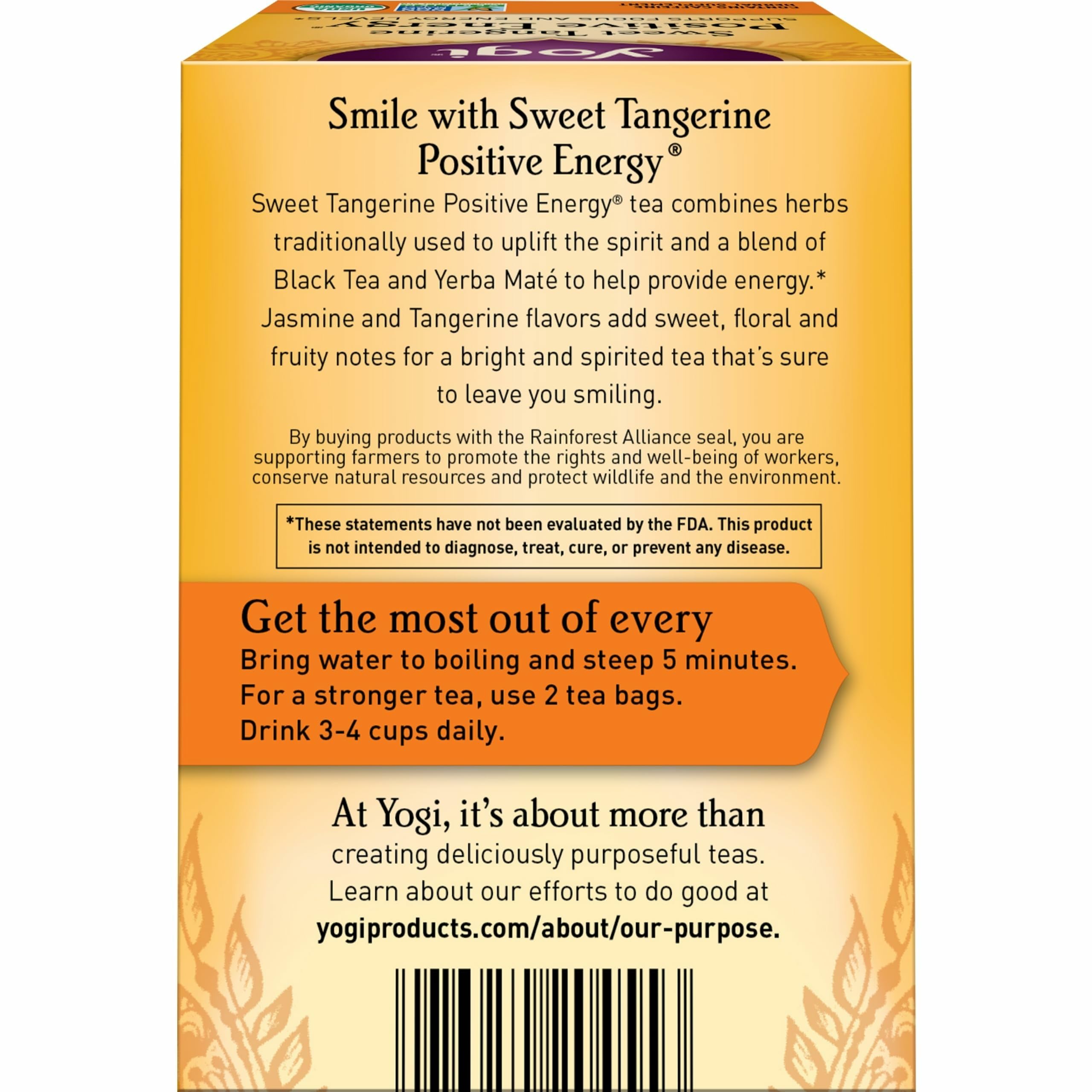Organic tangerine blend with ashwagandha and yerba mate in Yogi tea